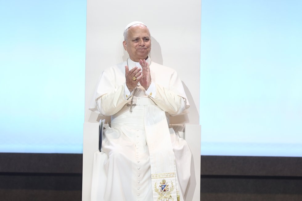 El Papa León XVI durante un encuentro con los voluntarios, en Ifema Madrid, a 9 de junio de 2026, en Madrid (España).