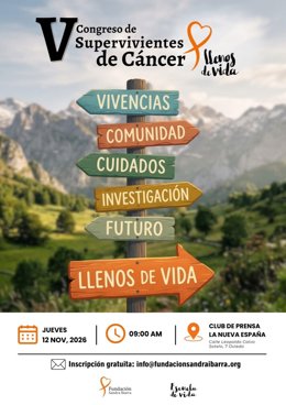 Cartel del Congreso Nacional de Supervivientes de Cáncer 'Llenos de Vida' que se celebrará en noviembre en Oviedo.