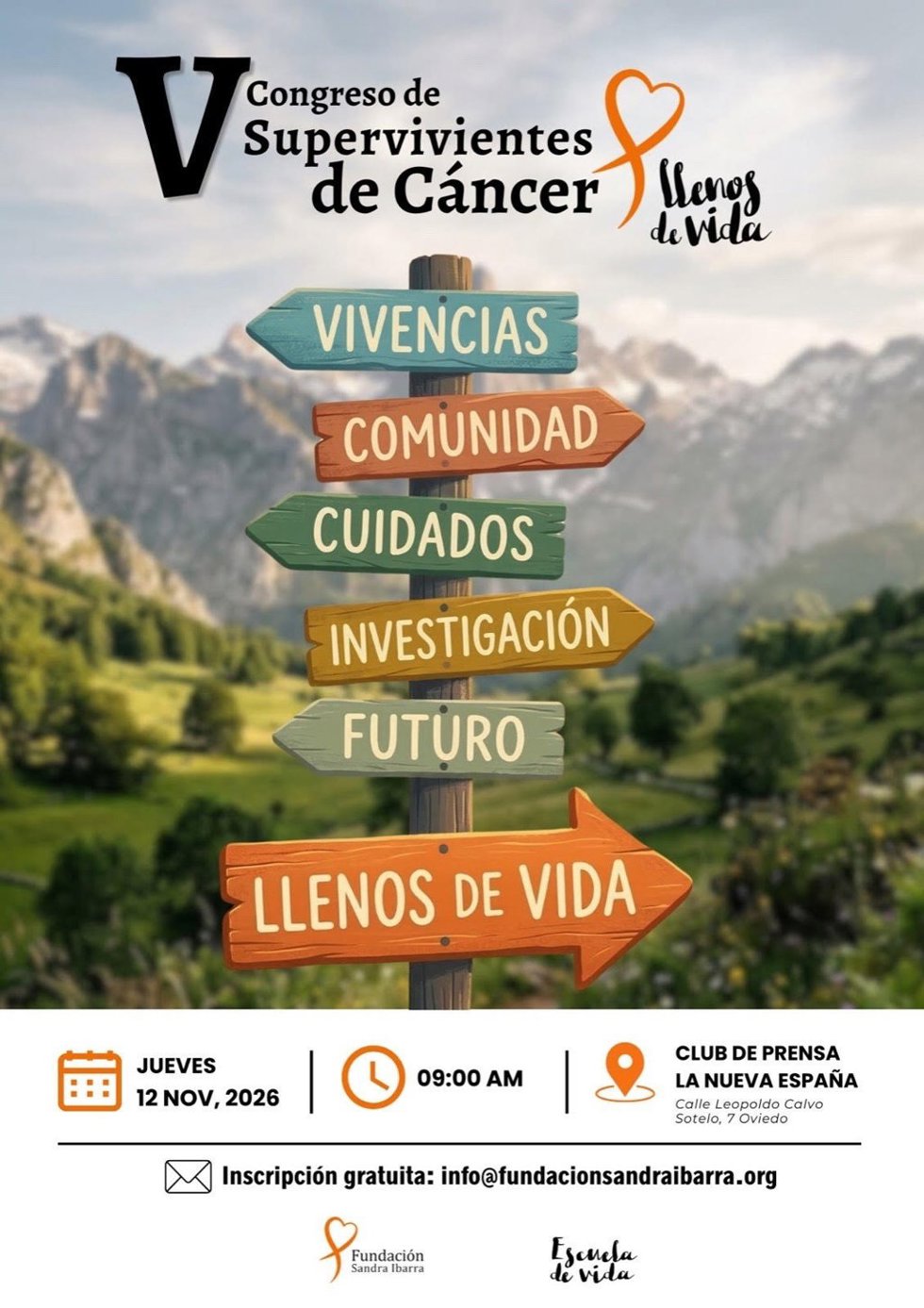 Cartel del Congreso Nacional de Supervivientes de Cáncer 'Llenos de Vida' que se celebrará en noviembre en Oviedo.