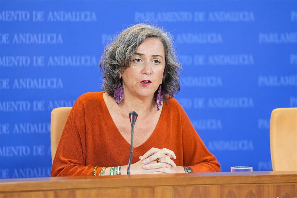 Archivo - La parlamentaria electa de Adelante Andalucía por Sevilla, Begoña Iza, en una rueda de prensa en el Parlamento andaluz.