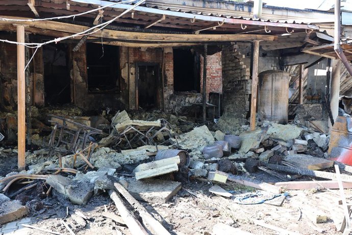 June 9, 2026, Kharkiv, Ukraine: Buildings lie in ruins after a Russian drone attack in one of the districts of Kharkiv, Ukraine, June 9, 2026. The Russian army carried out a massive drone strike on the city. The attacks on residential buildings and civili