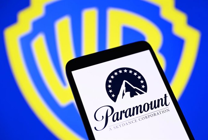 December 29, 2024, Ukraine: In this photo illustration, a Paramount Skydance Corporation logo is seen on a smartphone and Warner Bros. in the background.