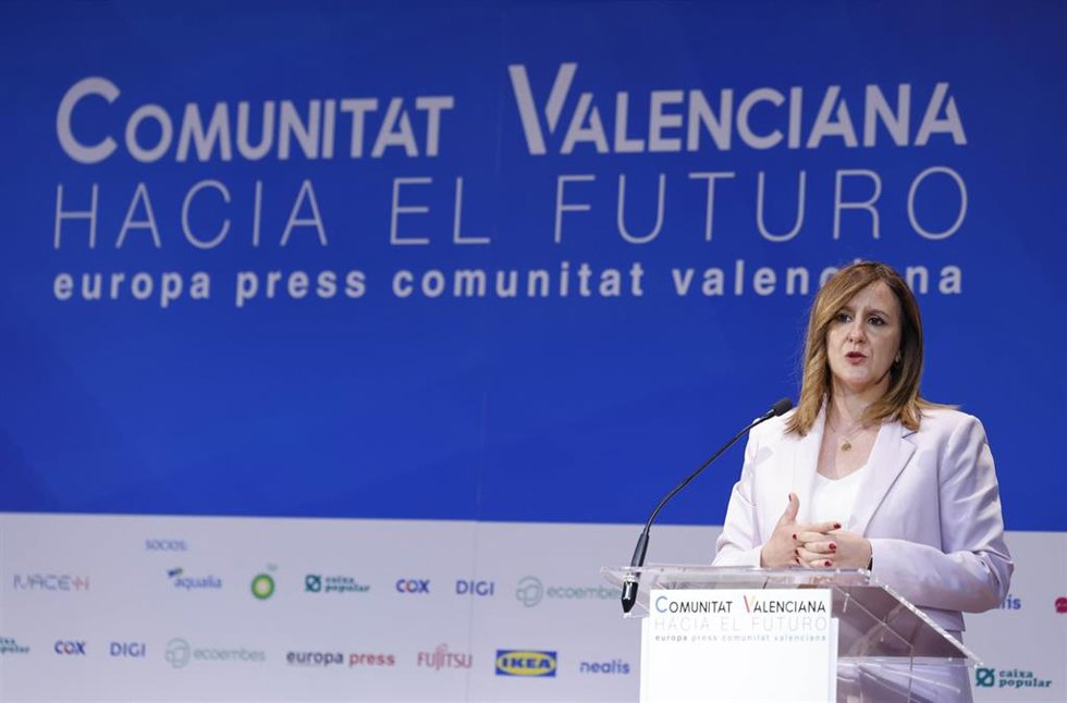 La alcaldesa de Valencia, María José Catalá, durante la IV Edición de las Jornadas ‘Comunitat Valenciana hacia el futuro’, en el Auditorio Miguel Burdeos, a 9 de junio de 2026, en Valencia. La jornadas han sido organizadas por Europa Press.