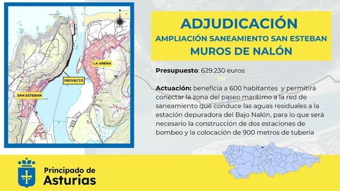 El Gobierno de Asturias invierte 630.000 euros en ampliar el sistema de saneamiento de San Esteban, en Muros de Nalón