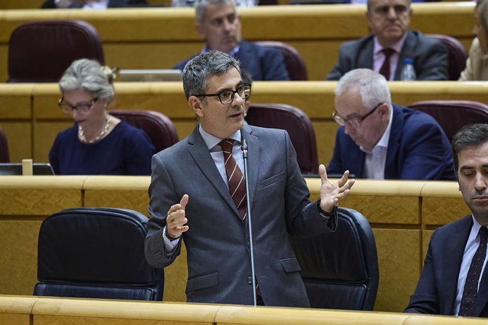 Félix Bolaños, ministro de la Presidencia, Justicia y Relaciones con las Cortes, durante una sesión de control al Gobierno, en el Senado, a 9 de junio de 2026, en Madrid (España). 