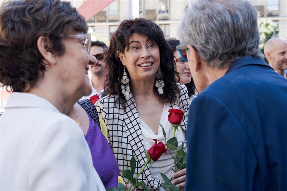 La ministra de Igualdad, Ana Redondo, durante la celebración del acto de ofrenda floral en recuerdo del político socialista Pedro Zerolo, a 9 de junio de 2026, en Madrid (España). 