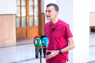 El coordinador federal de IU, Antonio Maíllo, atiende a los medios en el Parlamento andaluz.