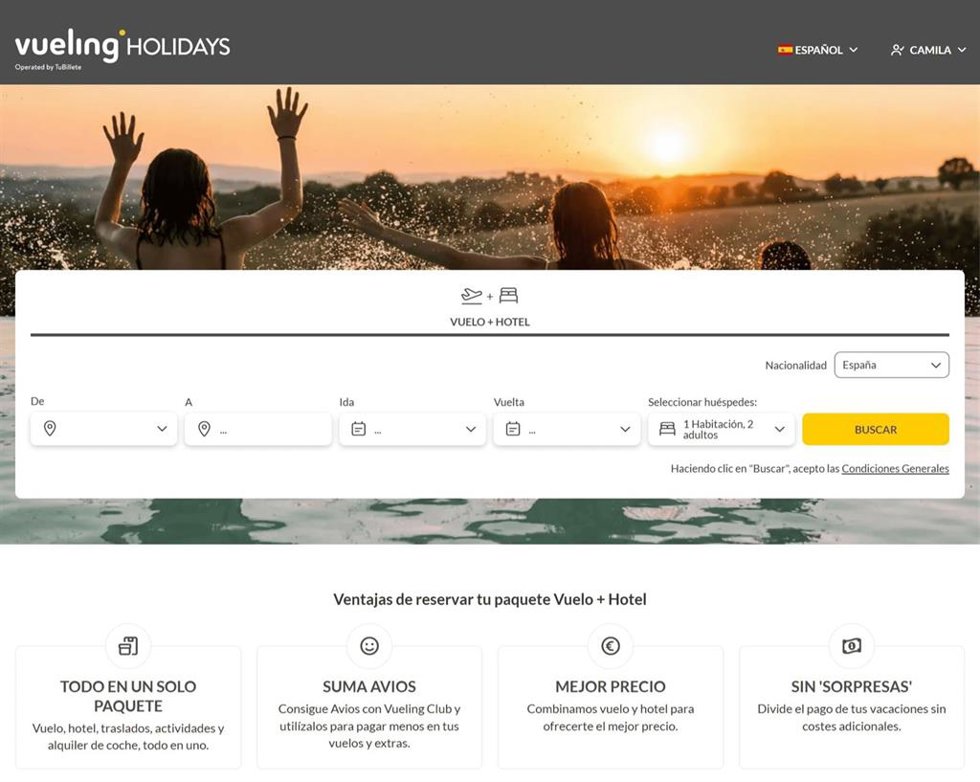 Imagen de Vueling Holidays, la nueva plataforma de paquetes vacacionales de Vueling.