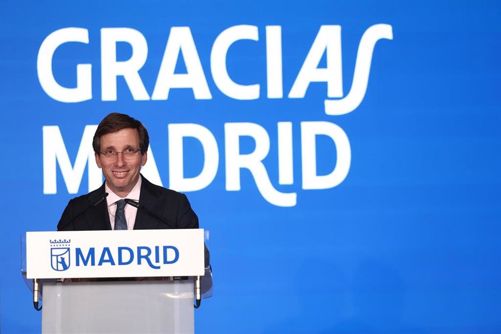 El alcalde de Madrid, José Luis Martínez-Almeida, durante la celebración de la rueda de prensa posterior a la visita apostólica del Papa León XIV, a 10 de junio de 2026, en Madrid (España). Esta comparecencia informativa, ofrecida por el alcalde de Madrid