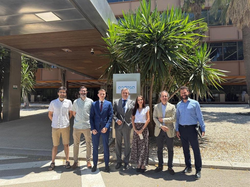 Los premiados por la vigésimoprimera edición de la Cátedra Endesa posan junto al director de Endesa en Andalucía, Extremadura, Ceuta y Melilla, Rafael Sánchez Durán.