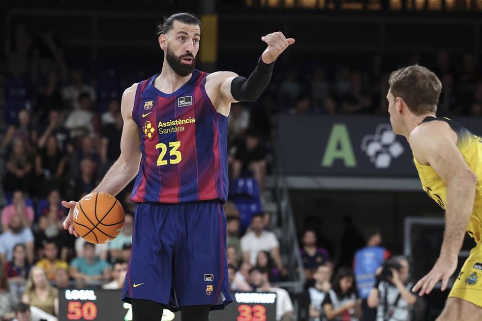 Tornike Shengelia, del Barça, durante el primer partido de semifinales del 'Playoff' de la Liga Endesa ante La Laguna Tenerife, disputado en el Palau Blaugrana