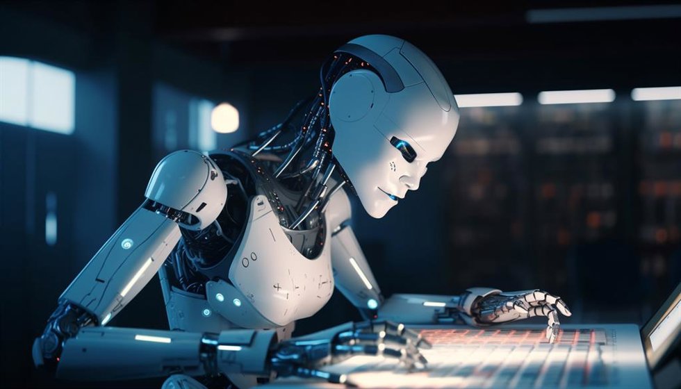 Archivo - Ilustración de un robot navegando en internet.