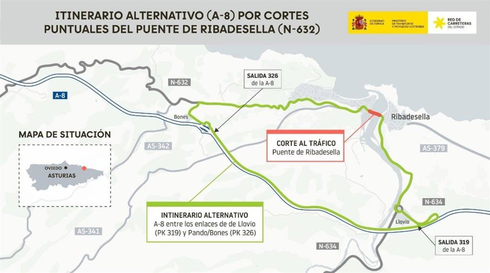 Transportes avanza en los trabajos de rehabilitación del puente de la N-632, en Ribadesella, con una inversión de 7,74 millones de euros