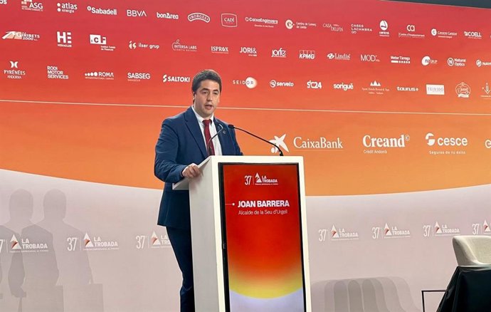 El alcalde de La Seu d'Urgell, Joan Barrera, este jueves en la 37 Trobada Empresarial al Pirineu.