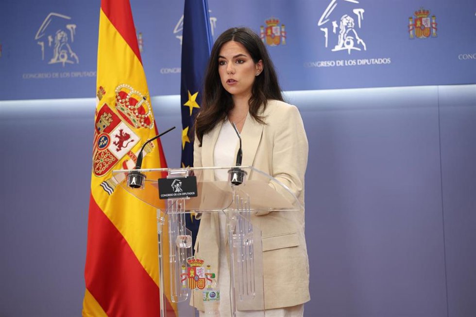La portavoz de Vox en el Congreso, Pepa Millán, durante una rueda de prensa, en el Congreso de los Diputados, a 9 de junio de 2026, en Madrid (España).