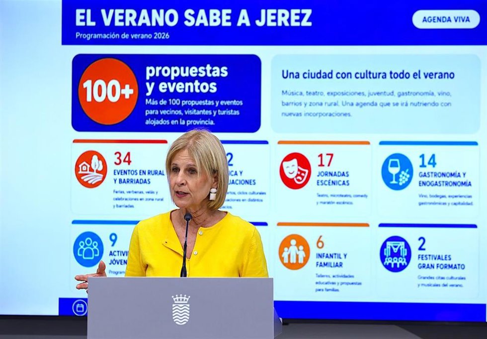 La alcaldesa de Jerez de la Frontera (Cádiz), María José García-Pelayo, presenta el programa 'El verano sabe a Jerez'.
