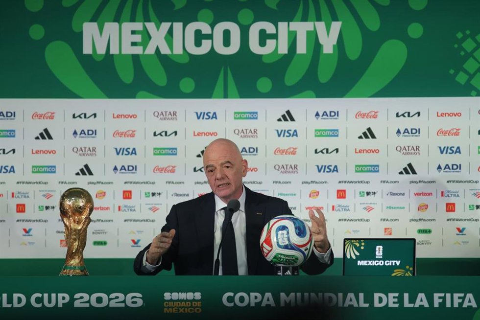 10 June 2026, Mexico, Mexico City: FIFA President Gianni Infantino speaks during a press conference ahead of the opening of the 2026 FIFA World Cup at the Azteca Stadium now known as Mexico City Stadium. Photo: Ismael Rosas/eyepix via ZUMA Press Wire/dpa