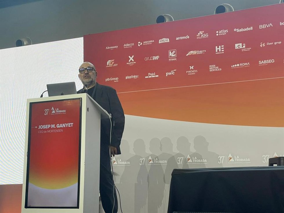 El ceo de la agencia de transformación digital Mortensen, Josep Maria Ganyet, en la 37 edición de la Trobada Empresarial al Pirineu, en el Palacio Municipal de Deportes de La Seu d'Urgell (Lleida)
