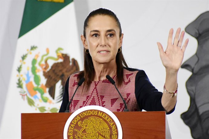 25 de maio de 2026, México, Cidade do México: A presidente mexicana Claudia Sheinbaum Pardo discursa durante uma coletiva de imprensa no Palácio Nacional. Foto: Luis Barron/eyepix via ZUMA Press Wire/dpa
