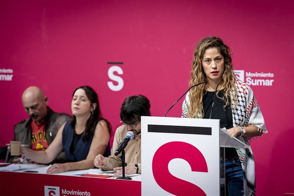 Archivo - La coordinadora del Movimiento Sumar, Lara Hernández, interviene durante la celebración del Grupo Coordinador de Movimiento Sumar, el primero del presente curso político, en el Espacio Unonueve, a 27 de septiembre de 2025, en Madrid (España). 