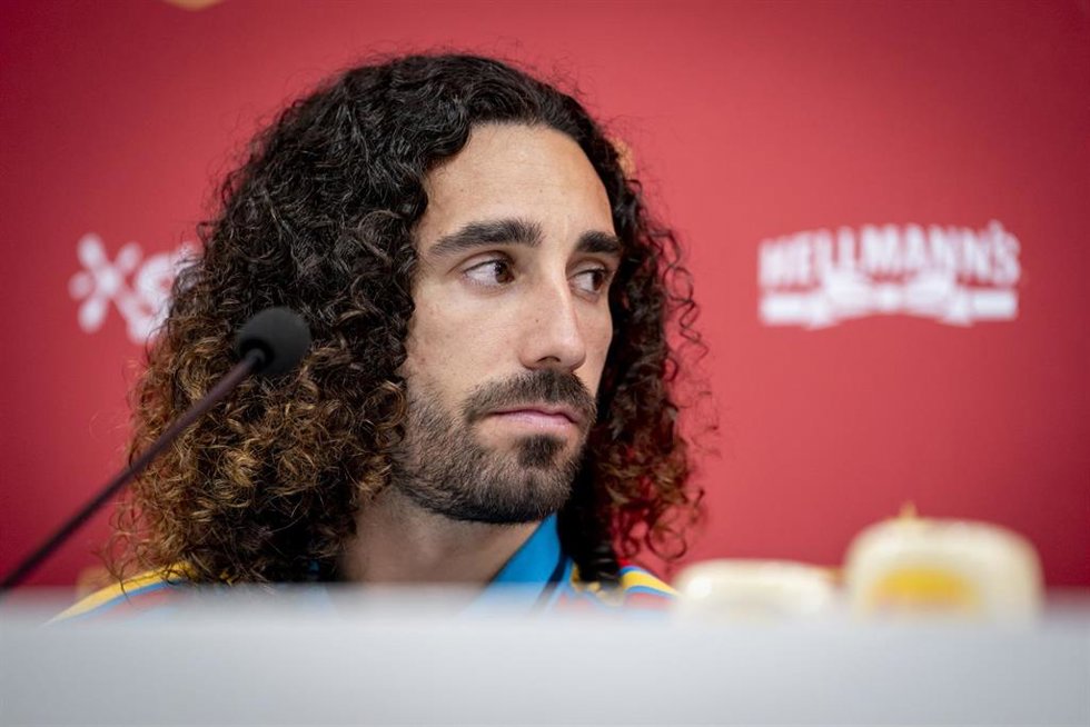 Marc Cucurella, en una rueda de prensa.