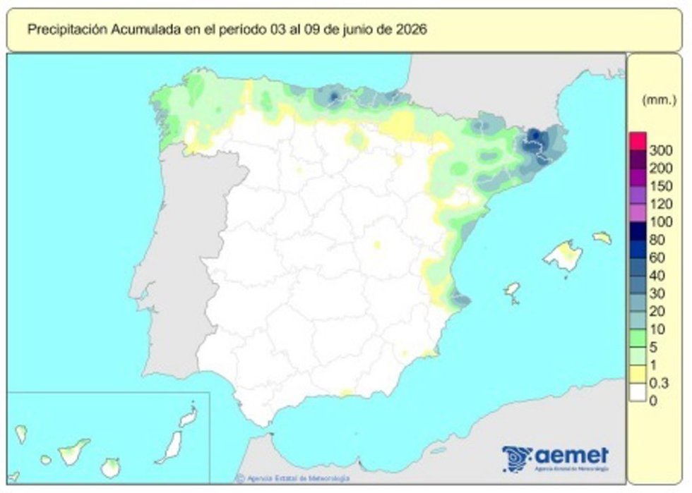 España registra 601 l/m2 de lluvias acumuladas desde octubre, un 13% más de lo habitual.