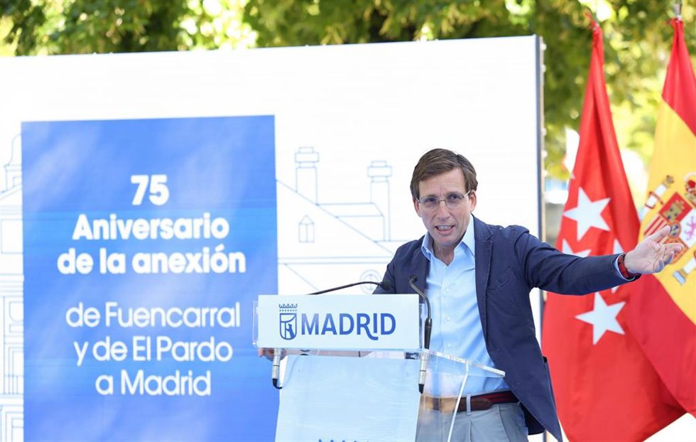 El alcalde de Madrid, José Luis Martínez-Almeida, durante el acto de celebración de los 75 años de la adhesión de los pueblos de El Pardo y Fuencarral a la Villa de Madrid, en el Parque de la Mar Océana, a 12 de junio de 2026, en Madrid (España). El decre