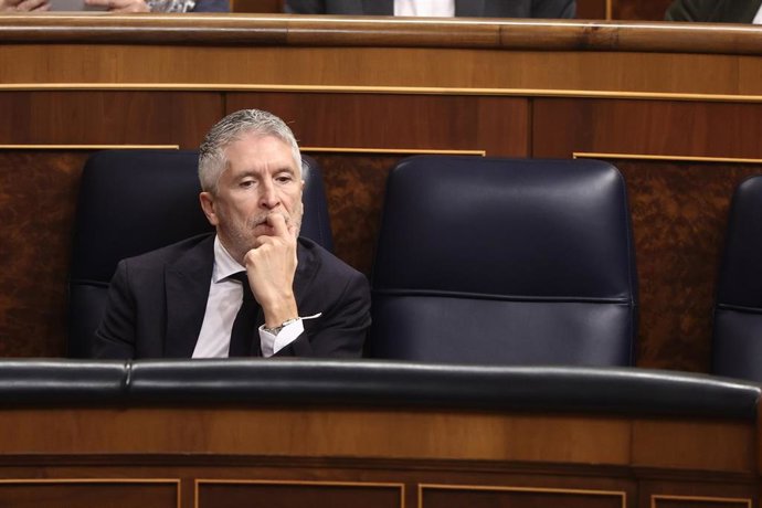 Archivo - El ministro del Interior, Fernando Grande-Marlaska, durante una sesión de control al Gobierno, en el Congreso 