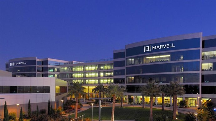 Archivo - Logo de la empresa Marvell Technologies en sus oficinas.