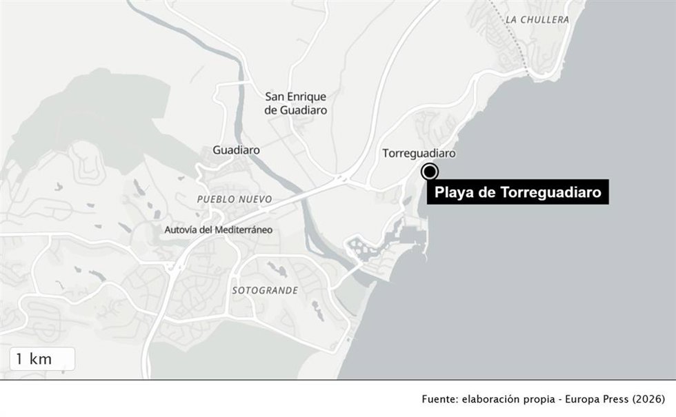 Localización de la playa de Torreguadiaro donde ha fallecido un bañista.
