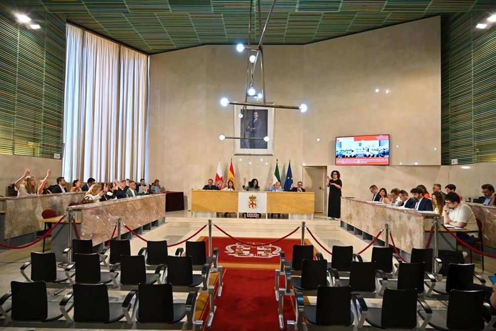 Votación durante el pleno ordinario celebrado este viernes en el Ayuntamiento de Almería.