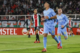 Futbol, Palestino vs Montevideo City Torque. Fecha 2, Copa Sudamericana 2026. El jugador de Montevideo City Torque Salomon Rodriguez celebra tras marcar un gol contra Palestino durante el partido del grupo F de la Copa Sudamericana realizado en el
