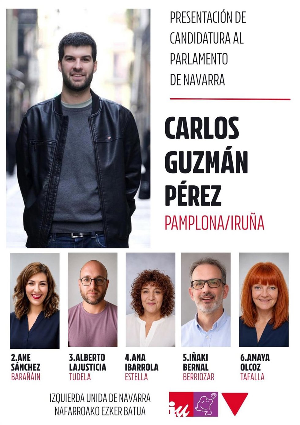 Representantes de Izquierda Unida de Navarra que se integrarán en la candidatura conjunta de Contigo-Zurekin en las elecciones de 2027.