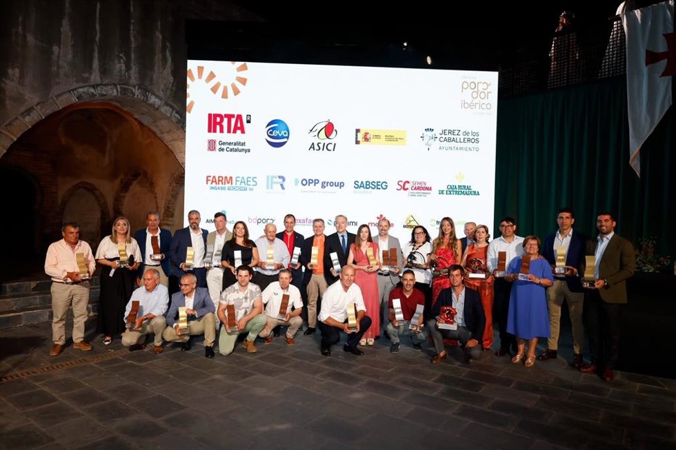 Todos los premiados en la décima edición de los Premios Porc d'Or Ibérico, que se ha celebrado en Jerez de los Caballeros (Badajoz), a 12 de junio de 2026.