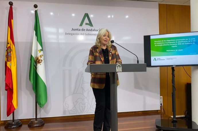 Archivo - La delegada de la Junta de Andalucía en Cádiz, Mercedes Colombo, en rueda de prensa. Imagen de archivo