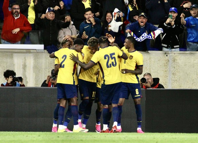 31 May 2026, US, Harrison: Ecuador's Anthony Valencia celebrates with teammates after scoring a goal during the international friendly soccer match between Ecuador and Saudi Arabia at Sports illustrated stadium. Photo: Niyi Fote/TheNEWS2 via ZUMA Press Wi