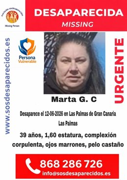 Sucesos.-Buscan a Marta, una mujer de 39 años desaparecida este viernes en Las Palmas de Gran Canaria