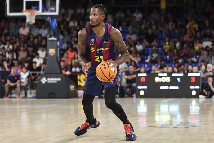 Will Clyburn, do FC Barcelona, em ação durante a segunda partida da semifinal da Liga ACB Endesa, disputada entre o FC Barcelona e o La Laguna Tenerife no Palau Blaugrana, em 11 de junho de 2026, em Barcelona, Espanha.