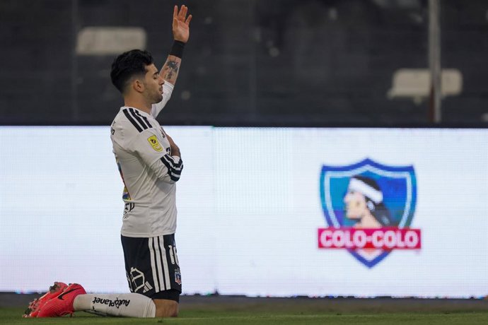 Futbol, Colo Colo vs Cobresal. Fecha 15, Liga de Primera 2026. El jugador de Colo Colo Lautaro Pastran celebra tras marcar un gol contra Cobresal  durante el partido de la Liga de primera disputado en el estadio Monumental de Santiago,