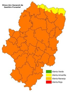 Mapa del riesgo de incendios para este domingo en Aragón.
