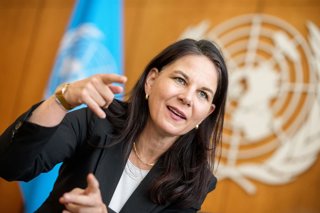 01 June 2026, US, New York City: Annalena Baerbock, President of the United Nations General Assembly and former German Foreign Minister, is photographed in her office at the United Nations during an interview with the German Press Agency (dpa). Photo: Mic