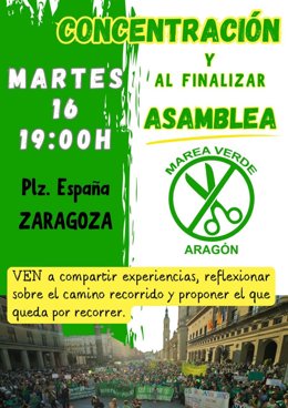 Cartel de la concentración y asamblea convocadas este martes 16 de junio.
