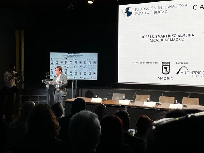 El alcalde de Madrid, José Luis Martínez-Almeida, en el XIX Foro Atlántico Libertad y desafíos democráticos, organizado por la Fundación Internacional para la Libertad