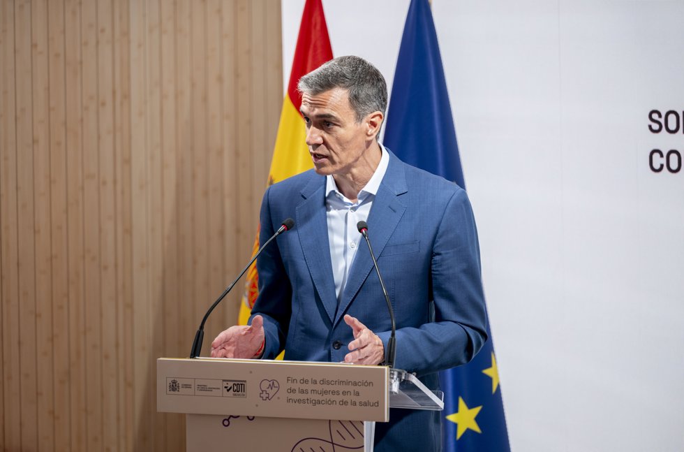 El presidente del Gobierno, Pedro Sánchez, interviene durante la presentación del programa ‘Somos. Contamos: fin de la discriminación de las mujeres en la investigación de la salud’, a 15 de junio de 2026, en Madrid (España).