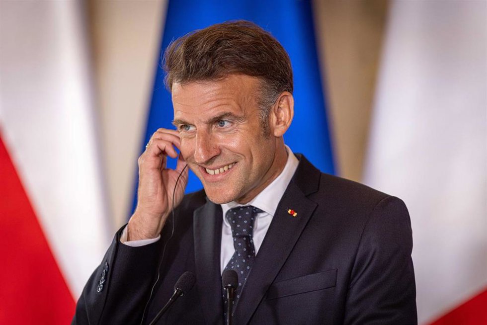 Archivo - April 20, 2026, Gdansk, Poland: French President EMMANUEL MACRON answers journalists' questions during a press conference with Polish Prime Minister DONALD TUSK in Gdansk during the Polish-French summit,Image: 1093122764, License: Rights-managed