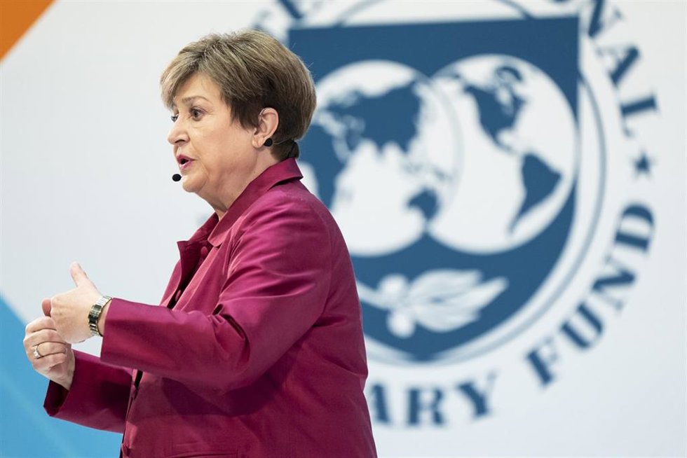 Archivo - La directora gerente del Fondo Monetario Internacional (FMI), Kristalina Georgieva, interviene en un discurso, a 9 de abril de 2026, en Washington (Estados Unidos).
