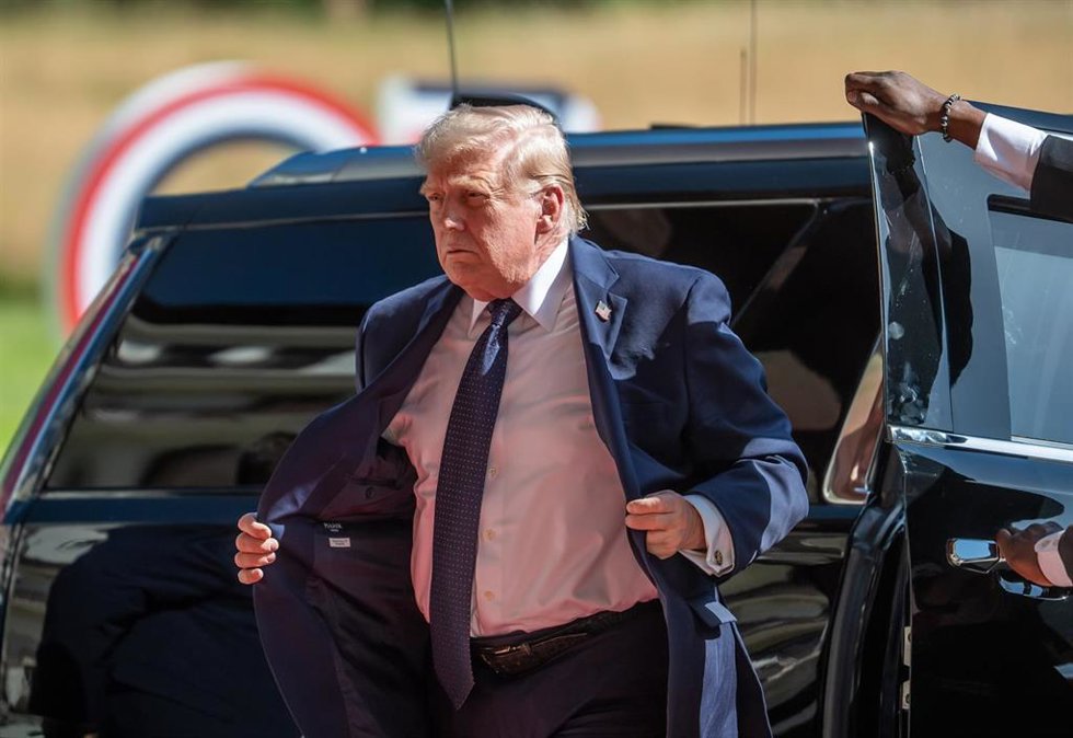 El presidente estadounidense, Donald Trump, a su llegada a la cumbre del G7 en Évian