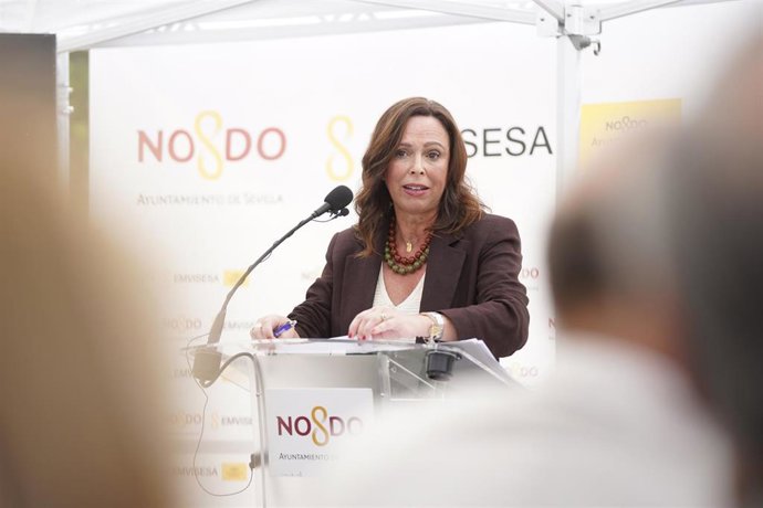 La consejera de Fomento, Articulación del Territorio y Vivienda en funciones, Rocío Díaz, interviene en el acto de colocación de la primera piedra de una promoción de viviendas protegidas en régimen de alquiler en Sevilla. (Foto de archivo).