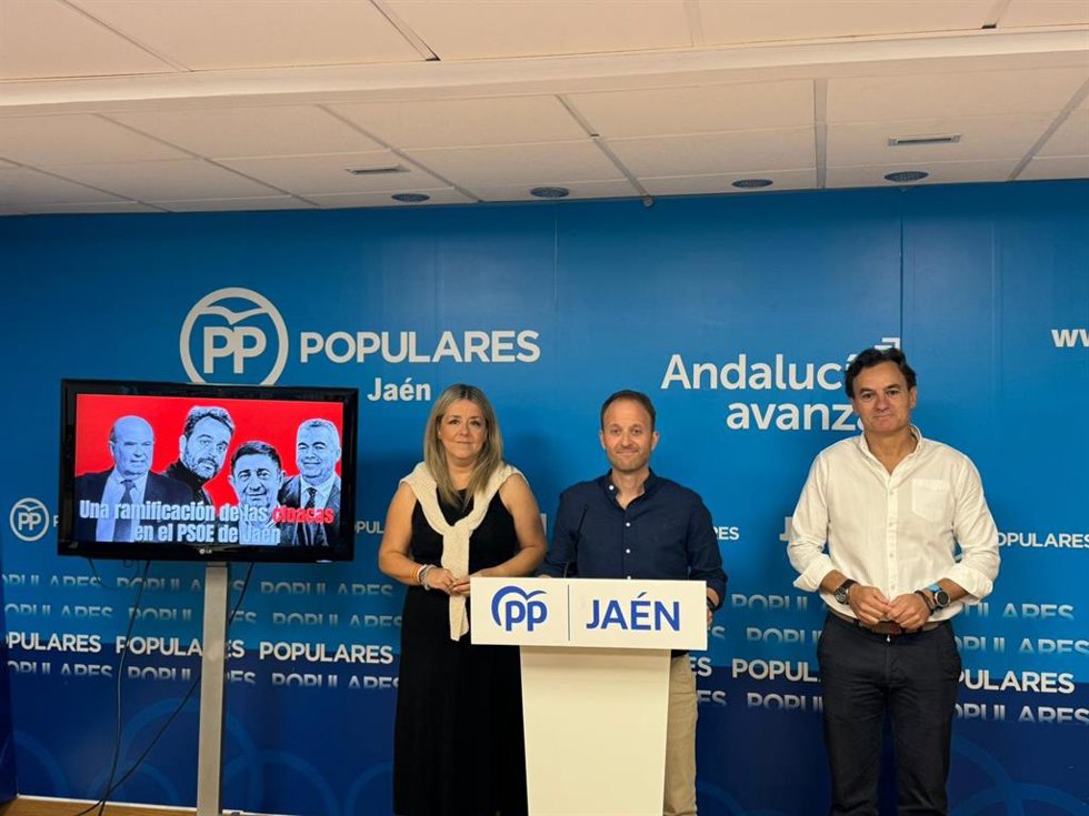 El presidente provincial del PP de Jaén, Erik Domínguez, en rueda de prensa.