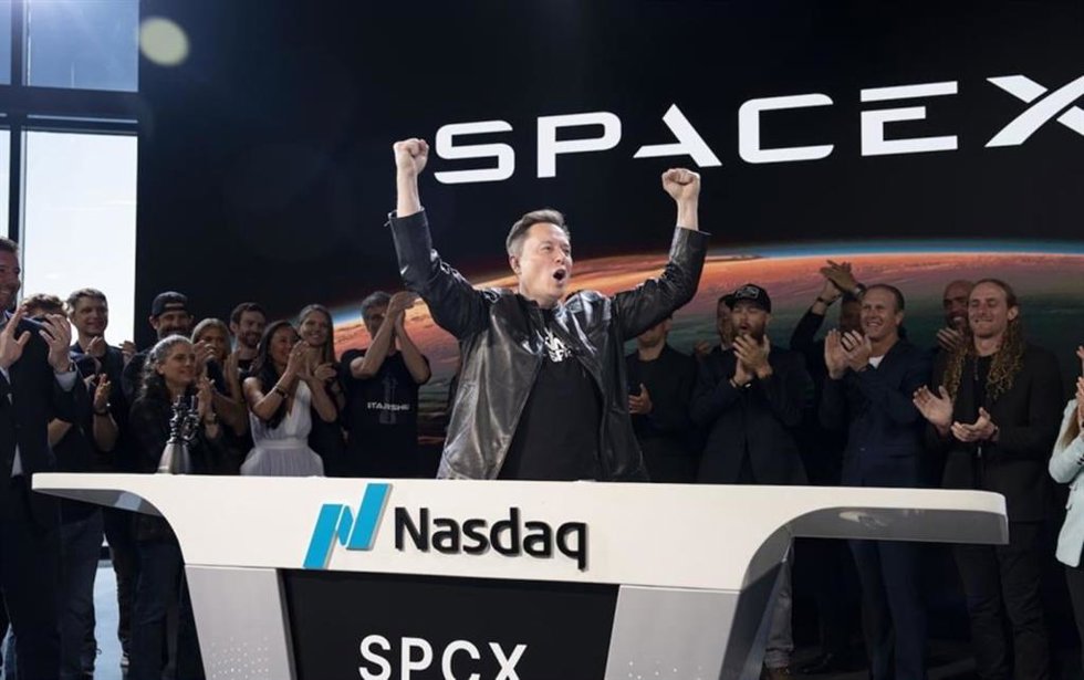 El dueño de SpaceX, Elon Musk, durante el debut de SpaceX en la bolsa, en el Nasdaq, a 12 de junio de 2026, en Nueva York (Estados Unidos). 